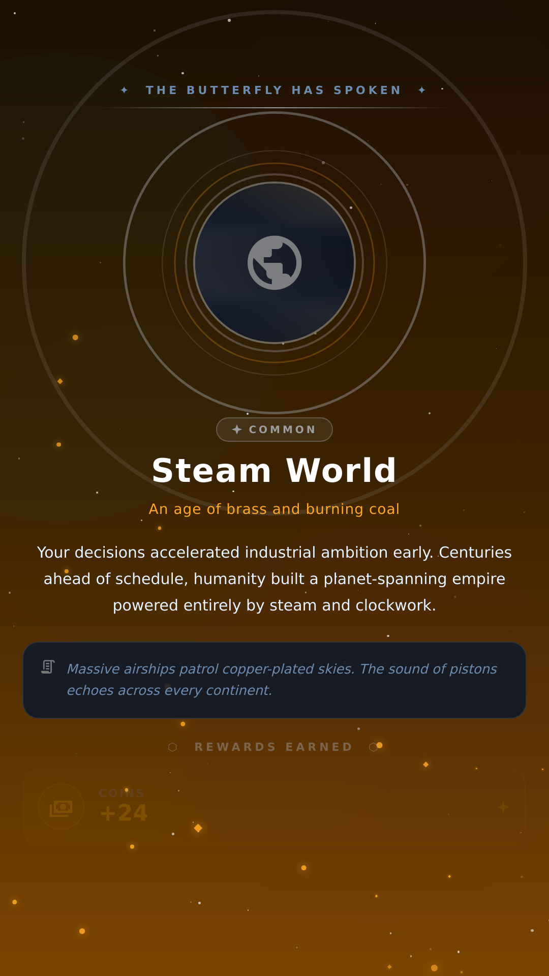 Alternate timeline reveal screen
